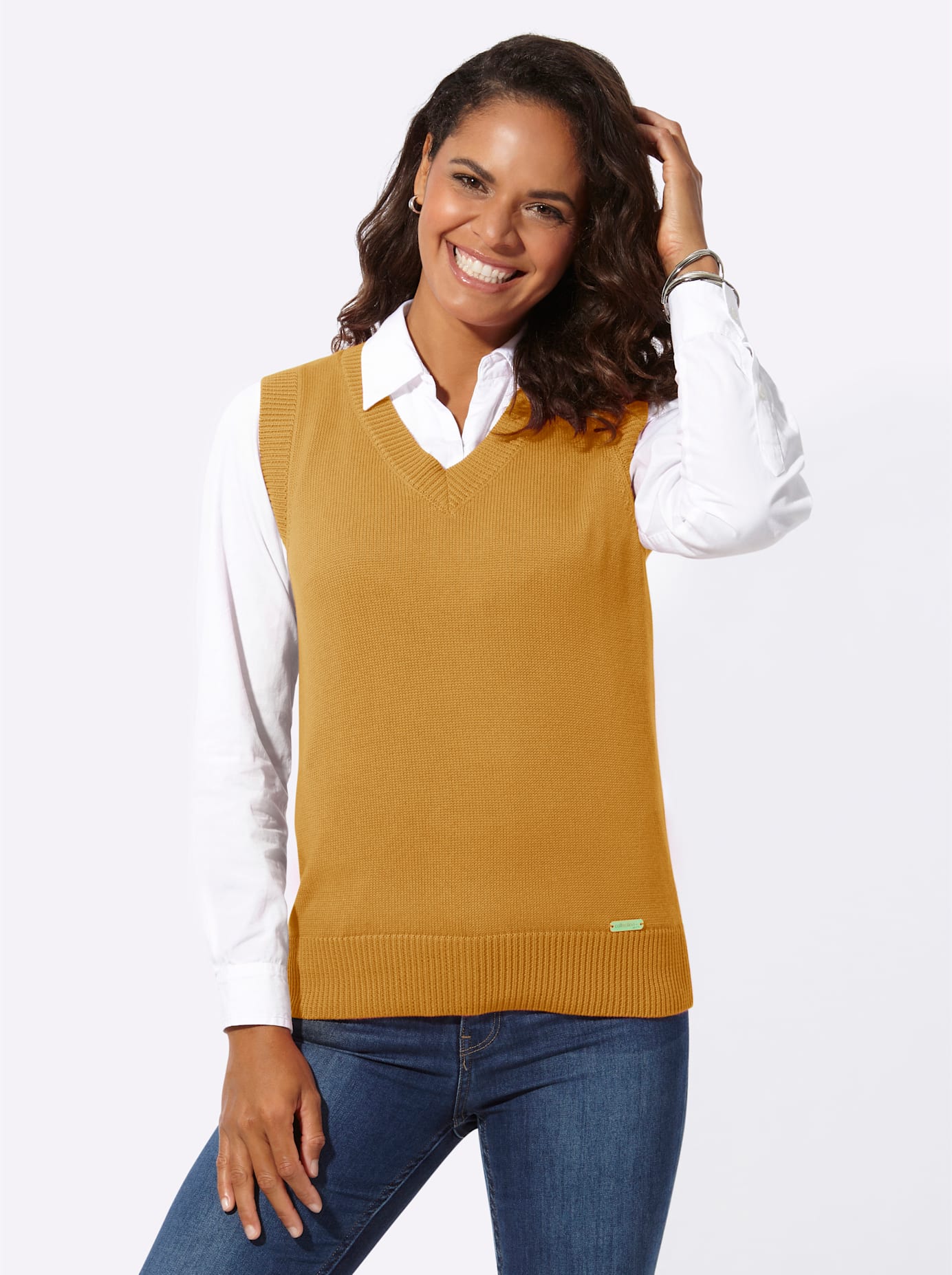 Pullunder CASUAL LOOKS "Pullunder", Damen, Gr. 52, gelb (maisgelb), 50% Baumwolle, 50% Polyacryl, unifarben, Pullover Pullunder