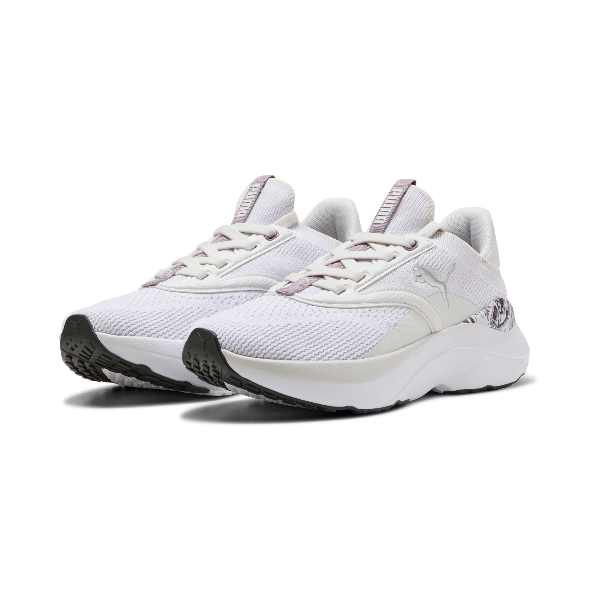 Laufschuh PUMA "SOFTRIDE MAYVE MYSTIC WNS", Gr. 42,5, feather gray, puma schwarz, lila crush, plum jam, Textil, Schuhe
