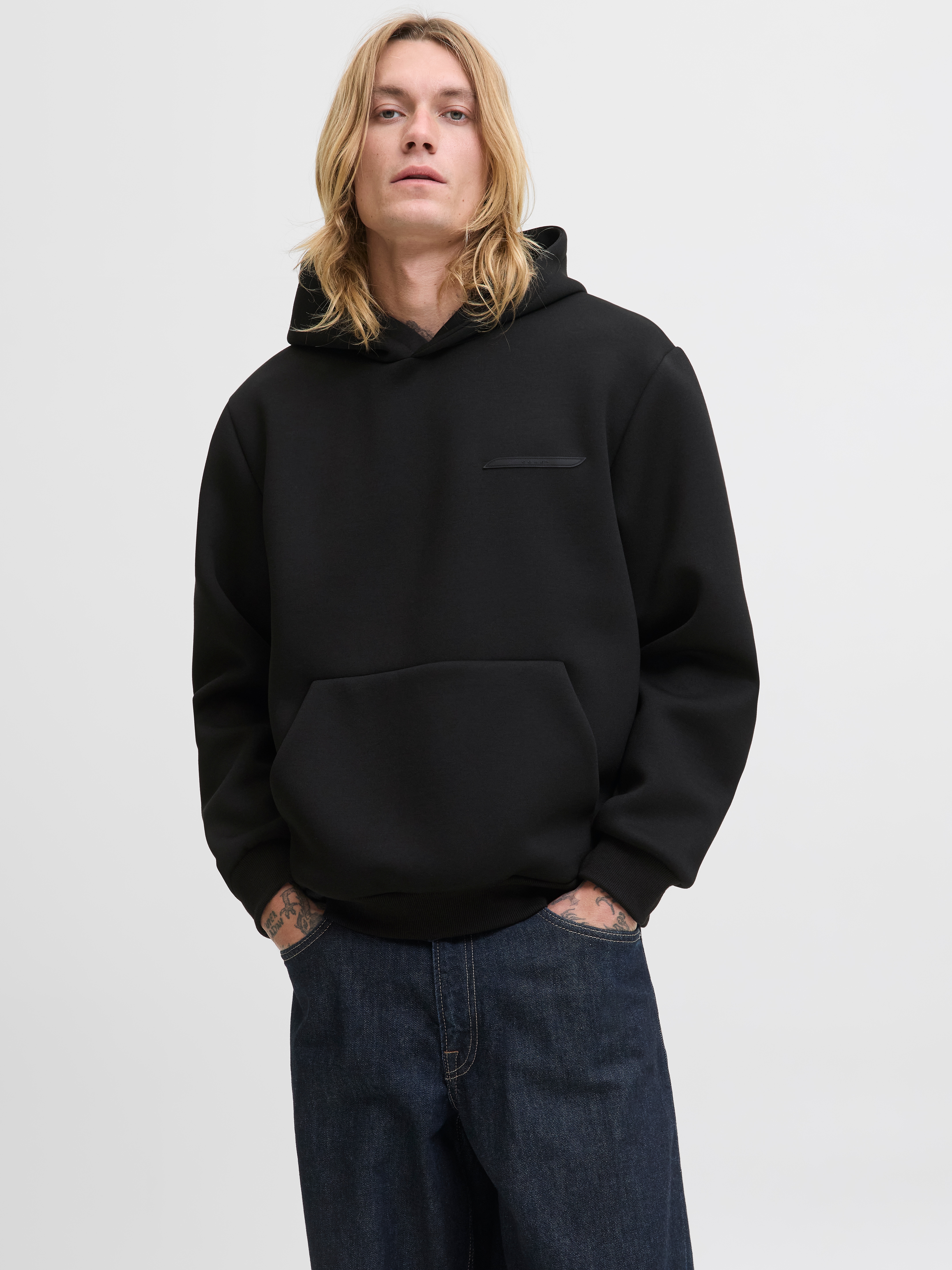 Kapuzensweatshirt JACK & JONES "JCOFUSION SCUBA SWEAT HOOD NOOS", Herren, Gr. XXL, schwarz, angeraute Sweatware, Obermaterial: 77% Polyester, 18% Viskose, 5% Elasthan, unifarben, relaxed fit, Rippbündchen, Sweatshirts