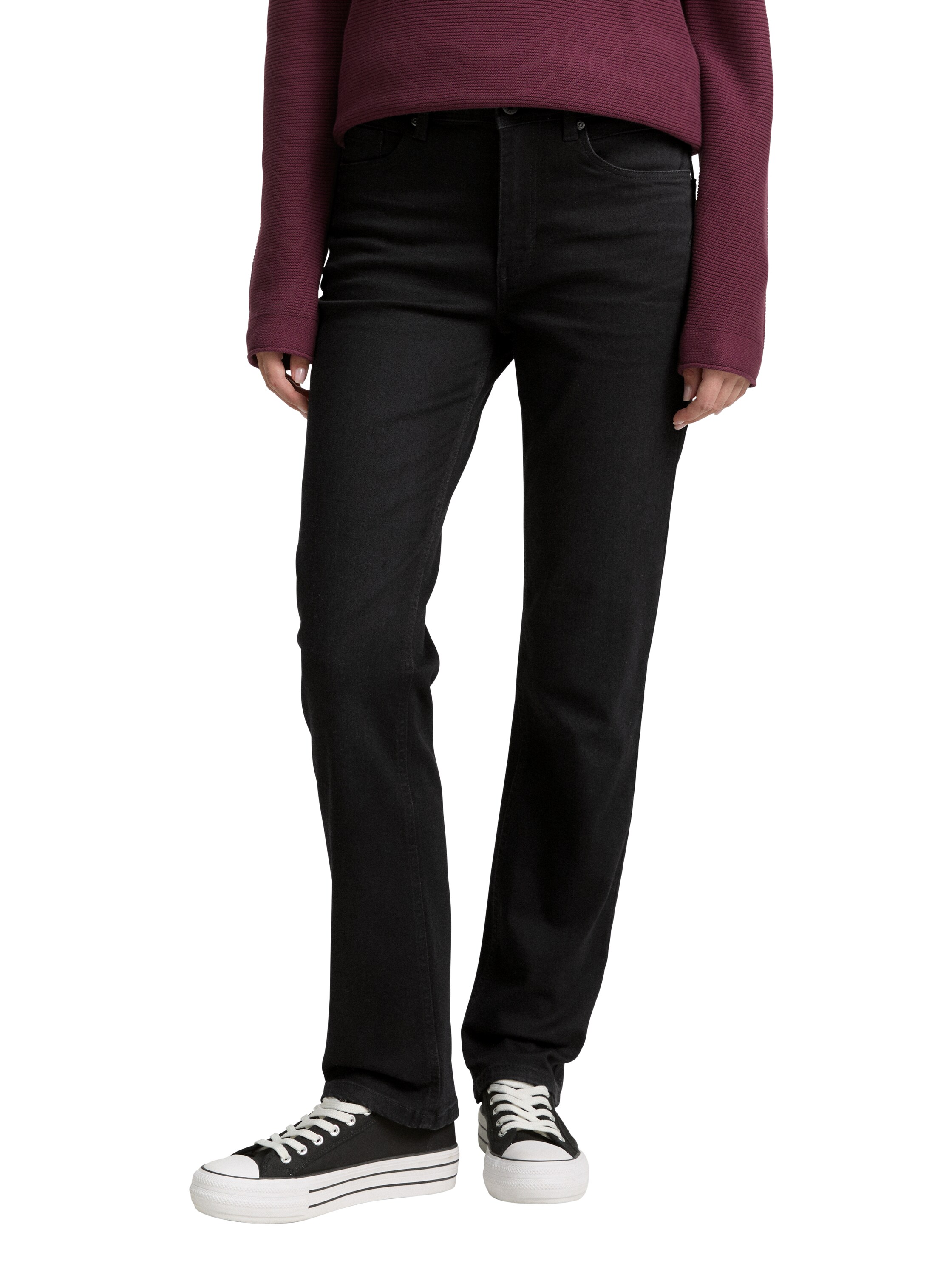 Straight-Jeans TOM TAILOR "Style ELVA", Damen, Gr. 30, Länge 30, blau (schwarz denim), Denim/Jeans, Obermaterial: 92% Baumwolle, 6% Polyester, 2% Elasthan. Futter: 65% Baumwolle, 35% Polyester, unifarben, Casual, straight fit lang, Jeans, mit Stretch