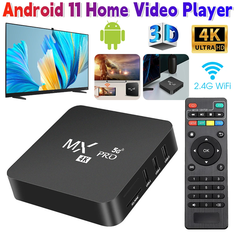 MXPRO Android 10.0 TV Box 2.4G+5G Dual WIFI 1GB+8GB Set-top Box Support TF With IR Remote Control 4K@60Hz HD Video Media Player