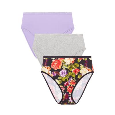 Plus Size Women's Hi-Cut Cotton/Spandex Panty 3-Pack by Avenue Body in Black Floral Pack (Size 34/36)