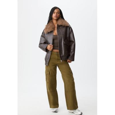 Stradivarius Oversize contrast leather effect jacket Grey L