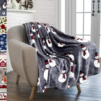 Christmas Holiday Reindeer Snowflake Flannel Blanket, Warm Sofa Throw, Nap Dorm Fleece Cover, Cozy Air-Conditioning Blanket