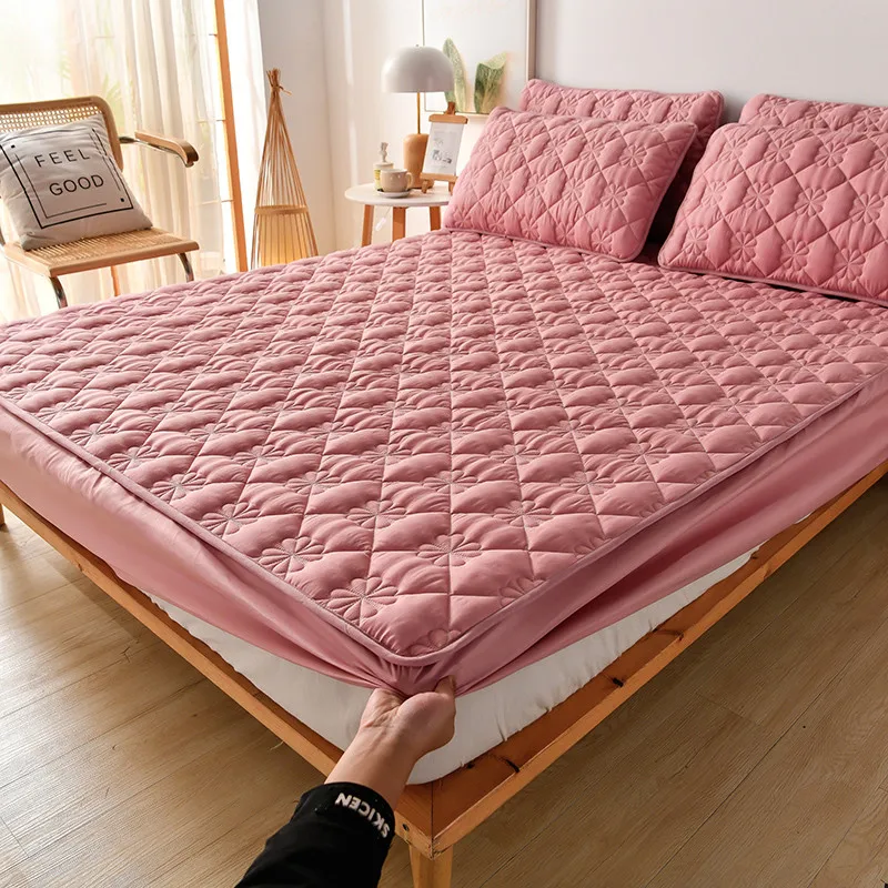 1 Stück verdicktes Anti-Milben-Spannbetttuch mit elastischem Band, rutschfester, verstellbarer Matratzenbezug für Doppel-/Queen-/King-Betten, Bydizia Bed Cover Image