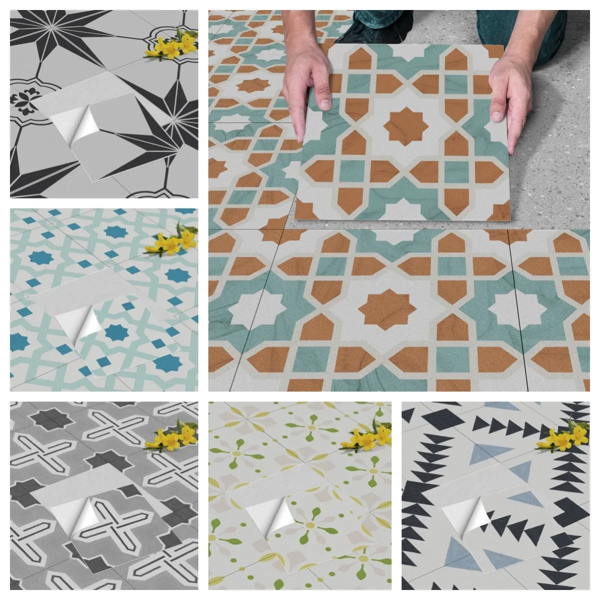 12 Stück dicke selbstklebende Keramikfliesenaufkleber, rutschfest, wasserdicht, verschleißfest, Bodenwand, DIY für Heimdekoration, 30 x 30 cm Image