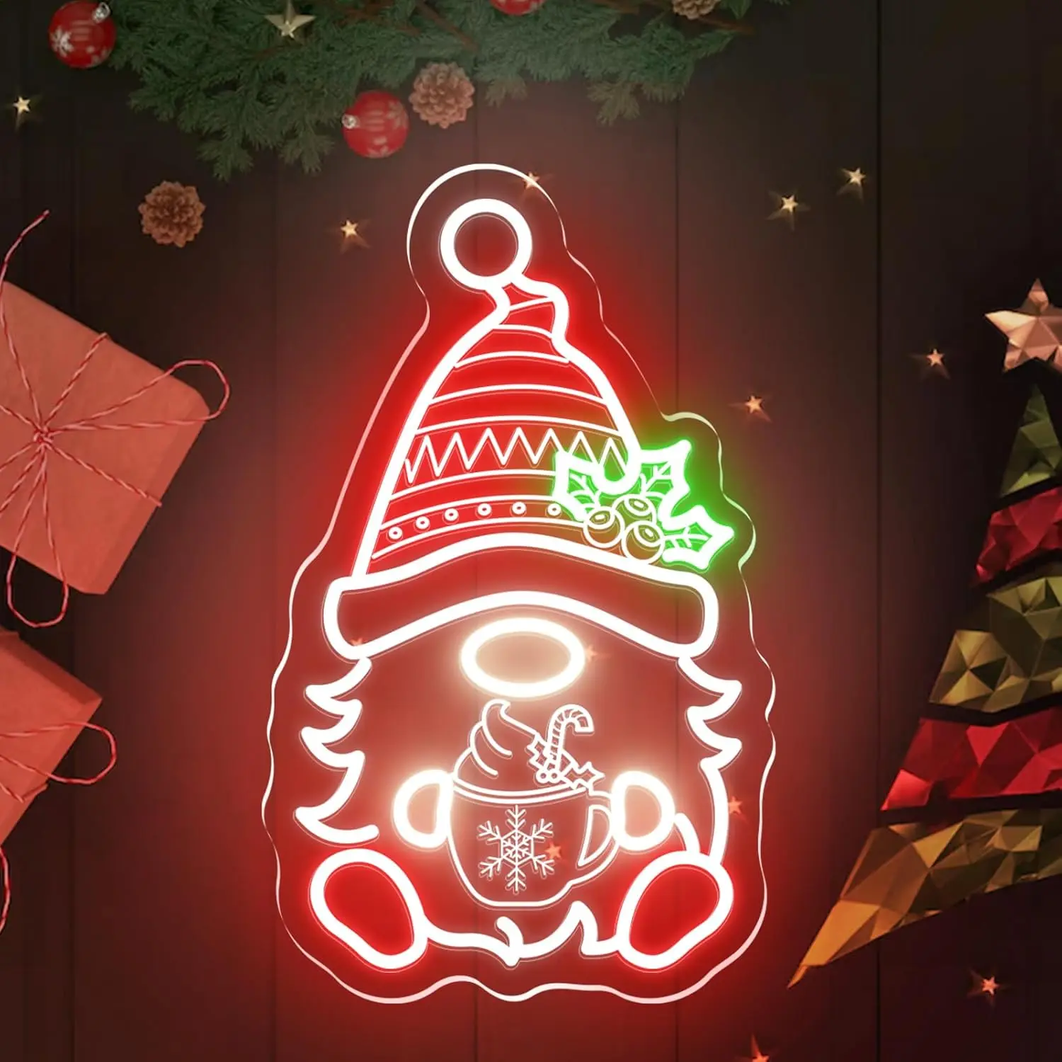 Weihnachtszwerg-Neonschilder, handgefertigt, LED-Neonlichtschild für Weihnachten, Fenster, Party, Geschenk, Zuhause, Schlafzimmer, Männerhöhle, Bar, Geschäft Image