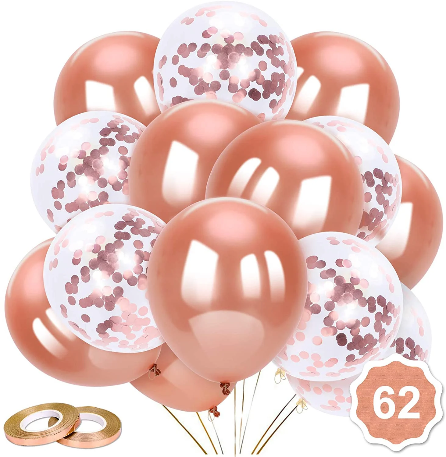 62 Stück 12 Zoll Latexballons Konfetti-Luftballons Roségold Heliumballons für Geburtstag, Hochzeit, Brautparty-Dekoration Image
