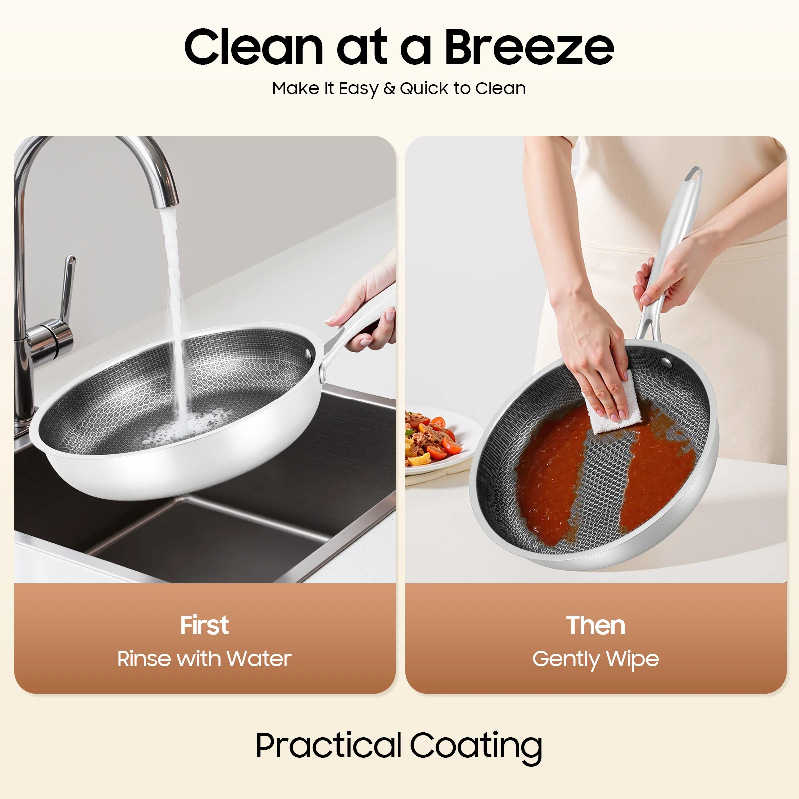 28-cm-Bratpfanne mit Wabenstruktur aus Edelstahl für Gasherde, Induktionsöfen und Keramiköfen Image