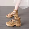 2025, neue Sommersandalen für Damen, modisch, britischer Stil, römische Sandalen, Kreuzgebunden, hohe Damen-Sandalen, bequeme Freizeitschuhe