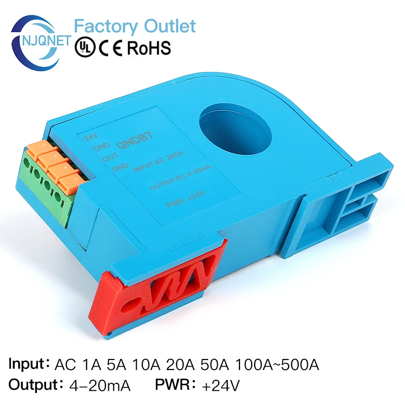 Stromsender 4 20 mA QNDB7 Eingang AC 5 A 10 A 20 A 50 A 100 A 200 CT Transformator Stromwandler Fabrikstromsensor 420 mA