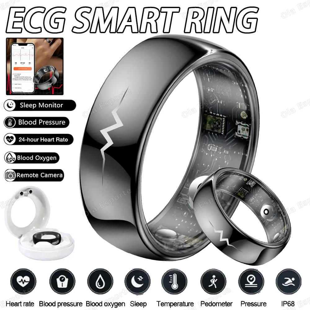 Neue EKG Smart Ring Herzfrequenz Blutdruck Sauerstoff Körper Temperatur Schlaf Überwachung Ringe Wasserdichte Fitness Sport smartring Image