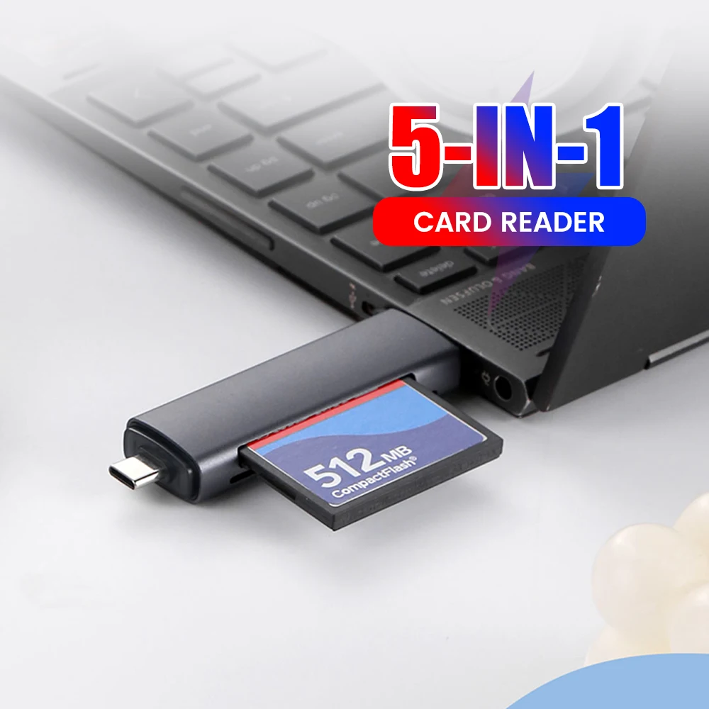5-in-1 Multifunktionaler USB 2.0 Kartenleser CF SD TF Speicherkartenleser USB-Flash-Laufwerk Kartenleser für PC Laptops Zubehör Image
