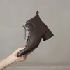 Neue Herbst/Winter Damen stiefel Echt lederschuhe für Damen Square Toe Chunky Heel Schuhe Reiß verschluss Stiefeletten Schnürstiefel moderne Stiefel