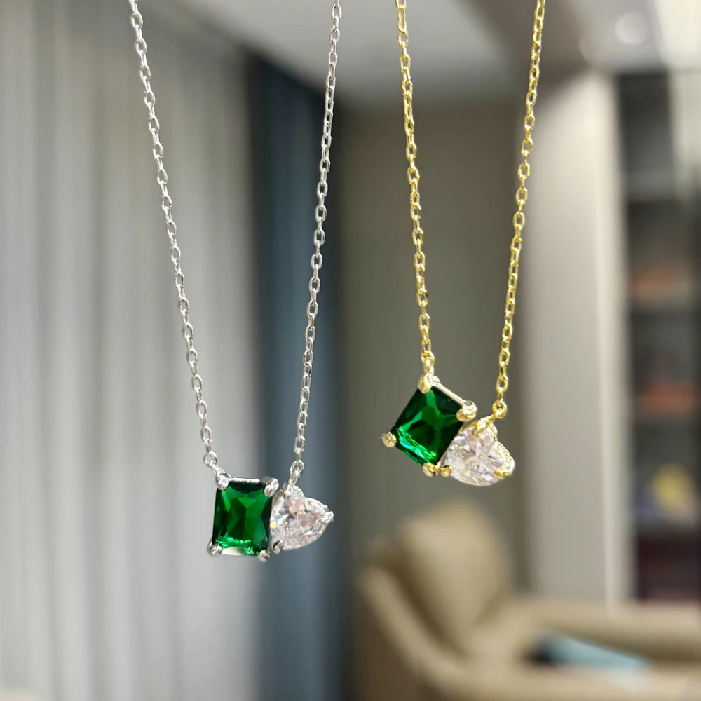 Grüne Zirkonia Anhänger Halskette für Frauen Gold Farbe Imitation Perle 18K Schmuck Collares Freeshipping Image