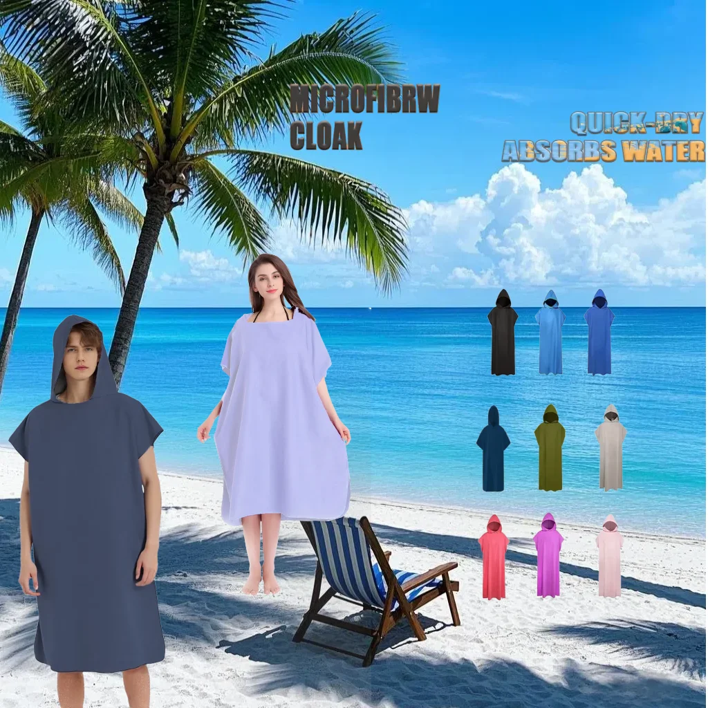 Surf-Poncho-Handtuch, schnell trocknend, saugfähig, Bademantel, Kapuze, Mikrofaser, Stranddecke, Badetuch, Schwimmen, Neoprenanzug, Strand, Drapierung für Erwachsene Image