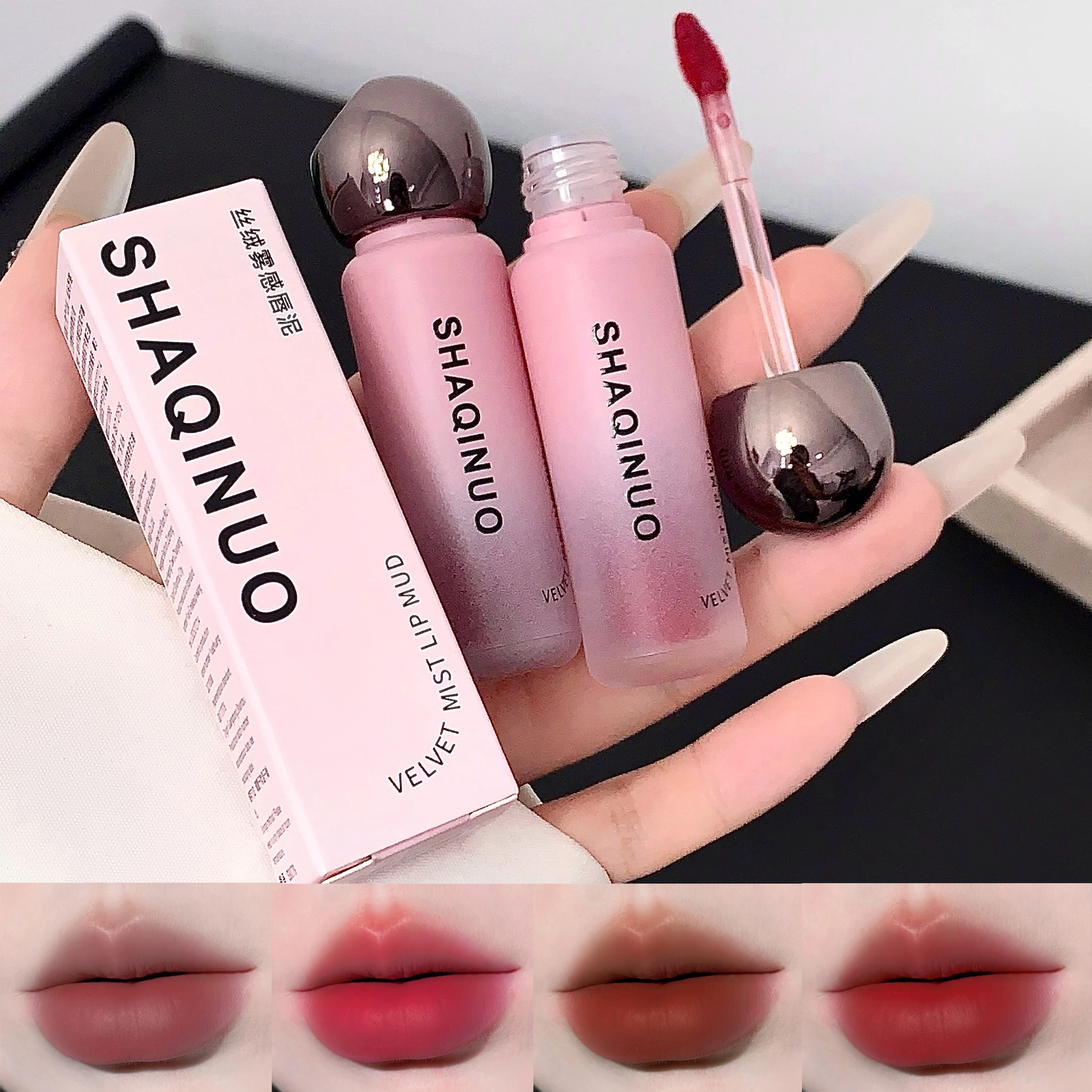SHAQINUO Velvet Mist Lip Glaze, Matte Velvet Lip Clay Langanhaltender, farbiger, nicht trocknender Lippenstift Image