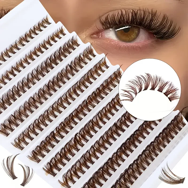 200 Cluster 40p braune Wimpern, 8-16mm, natürliches braunes Make-up DIY-Wimpernverlängerung, geeignet für tägliche Versammlungen Image