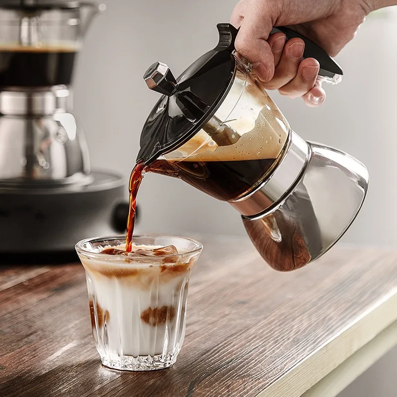 Nouveau cafetière Moka en acier inoxydable à vue claire, cuisinière à Valve unique pour la maison, cafetière expresso italienne Compatible par Induction