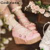 Original Lolita Stil Rosa High Heels Herbst Frau Süße Nette Schleife Elegante Plattform Schuhe Nette Mädchen Tee Party Mary Jane Schuhe