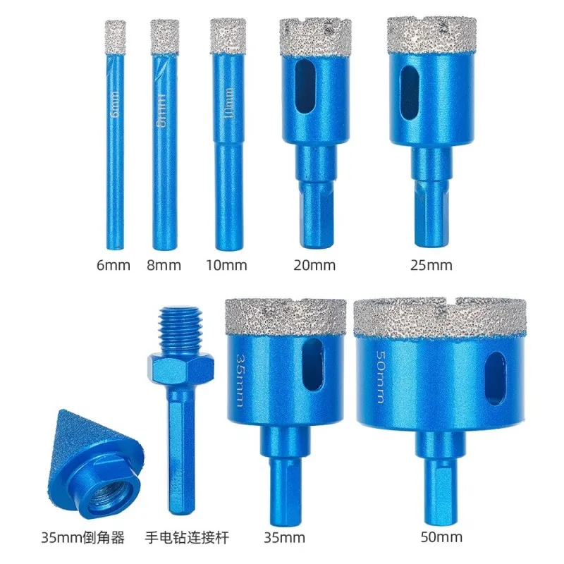 9-teiliges Set Trockenes, vakuumgelötetes Diamant-Kernbohrer-Set, Keramik, Granit, Marmor, Stein, Fliesen, Lochsägen-Werkzeug für Winkelschleifer Image