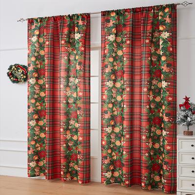 Christmas Curtains, American Style Holiday Theme Printed Drapes, Rectangular Blackout Window Curtain, Decorative Fabric Panel, Ready Made for Home Decor