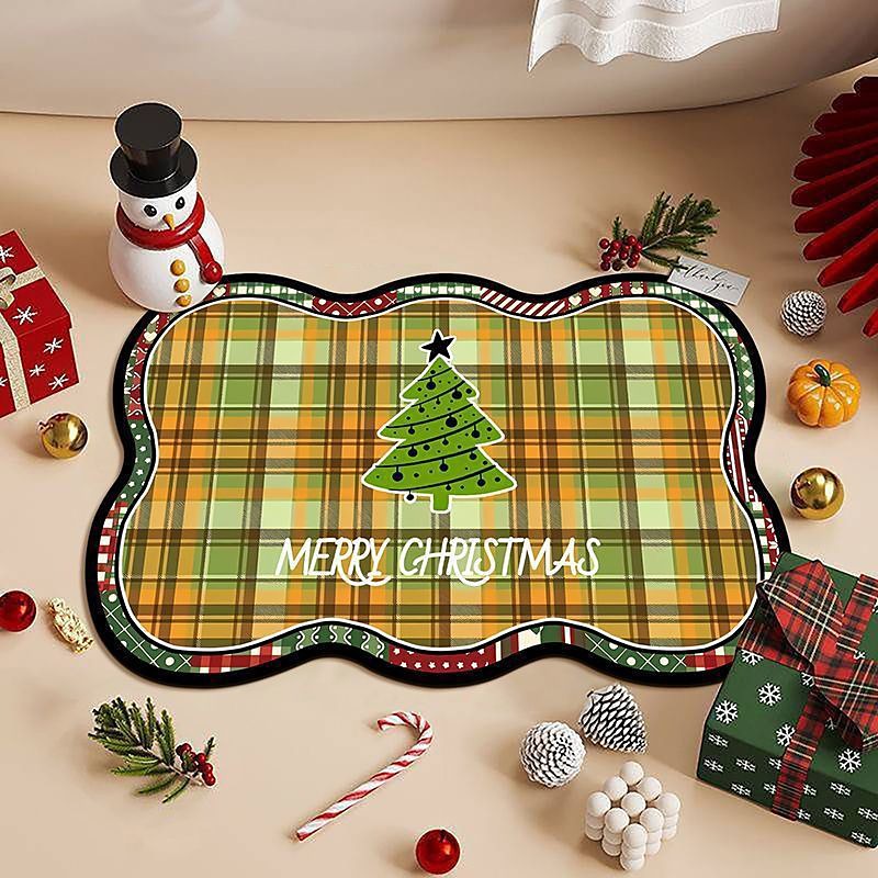 Christmas Diatom Mud Drain Mat For Kitchen,Kitchen Counter Protective Mat, Oil-Absorbent, Dirt-Resistant And Soft Non-Slip Machine Washable Rug Home Decoration