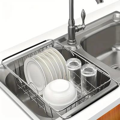 Stainless Steel Dish Drying Rack – 3-in-1 Expandable Dishwasher Countertop Drying Rack, Rust-Resistant 304 Steel, Multi-Purpose Utensil Holder for Plates, Bowls, Cups Cutlery