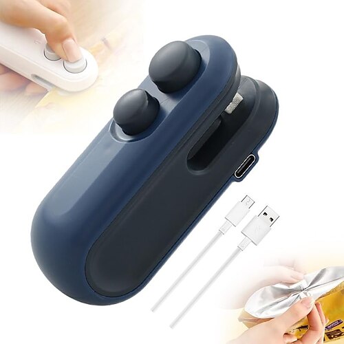 Mini sigillatrice per sacchetti con taglierina e magnete, macchina sigillatrice portatile a caldo per sacchetti di snack, patatine, biscotti e plastica – sigillatrice portatile con design magnetico, potenza 16 W, cavo di ricarica incluso