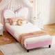 Rosahqnda Letto per bambini 90x200 cm Testiera regolabile in altezza Letto singolo a LED Letto principessa per ragazze Letto per ragazzi PU