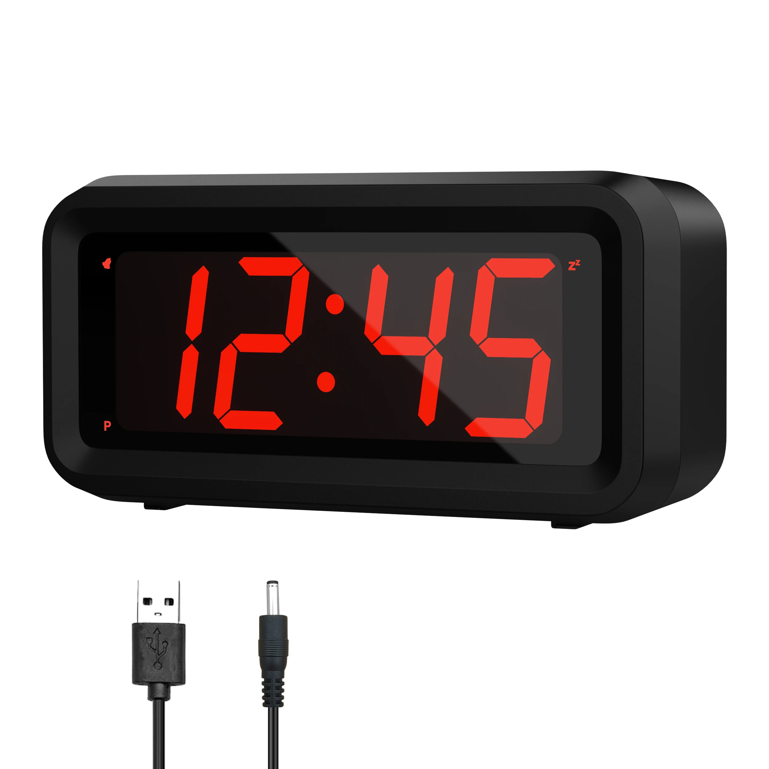 Alarm Clock-Dual Power, 1.2inch LED, Auto-Night Dim, Wall/Desktop & Travel-Friendly with 3-Level Brightness, Snooze, with Cord