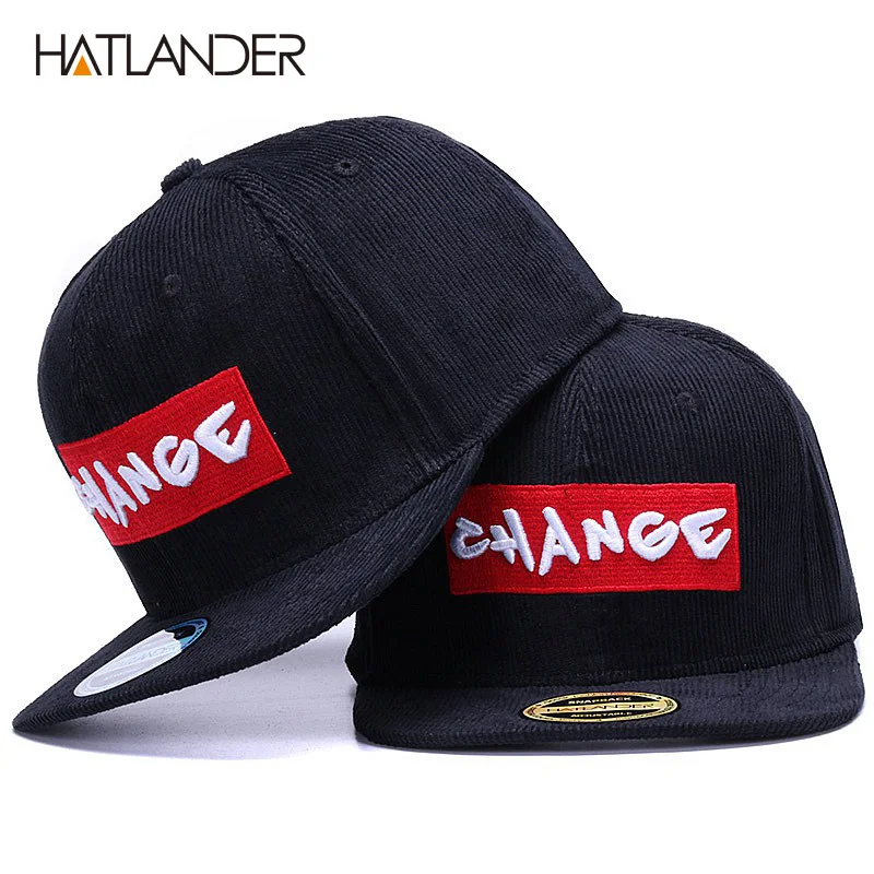 HATLANDER di Marca nero di velluto a coste cappelli degli uomini di snapback della protezione del berretto da baseball originale CAMBIAMENTO ricamo lettera di sport piatto tesa del cappello di hip hop