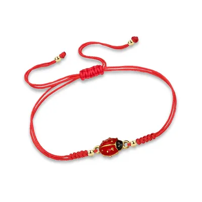 Enamel Stainless Steel Lovely Insect Ladybird Charm Bracelet Girl Kid New Fashion Women Red String Handmade Trendy Jewelry Gift