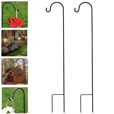 1pc/ 2pcs 100cm Shepherd Crook Hooks with Base, Metal Garden Stake with Hooker 3 Section Stitching for Garden Lights, Lanterns