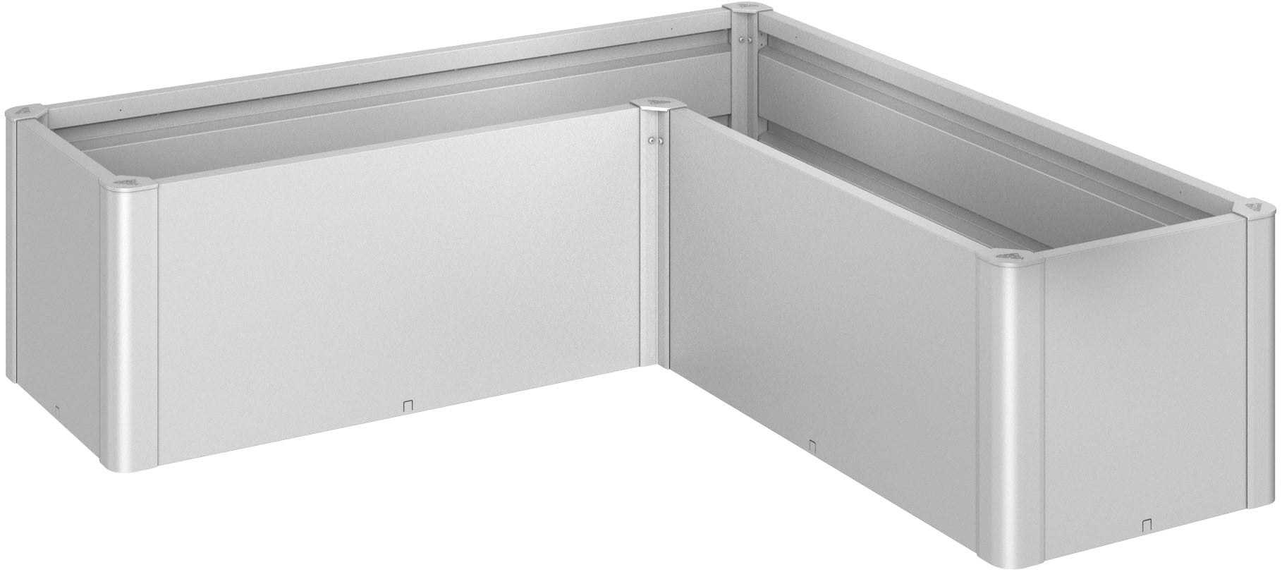 Hochbeet BIOHORT "BELVEDERE L-Form mini 1,5, verschiedene Farben", silber (silber, metallic), B:152cm H:45cm T:152cm, Stahl, Pflanzgefäße, 152x152x45 cm, extrem langlebig, aus Metall