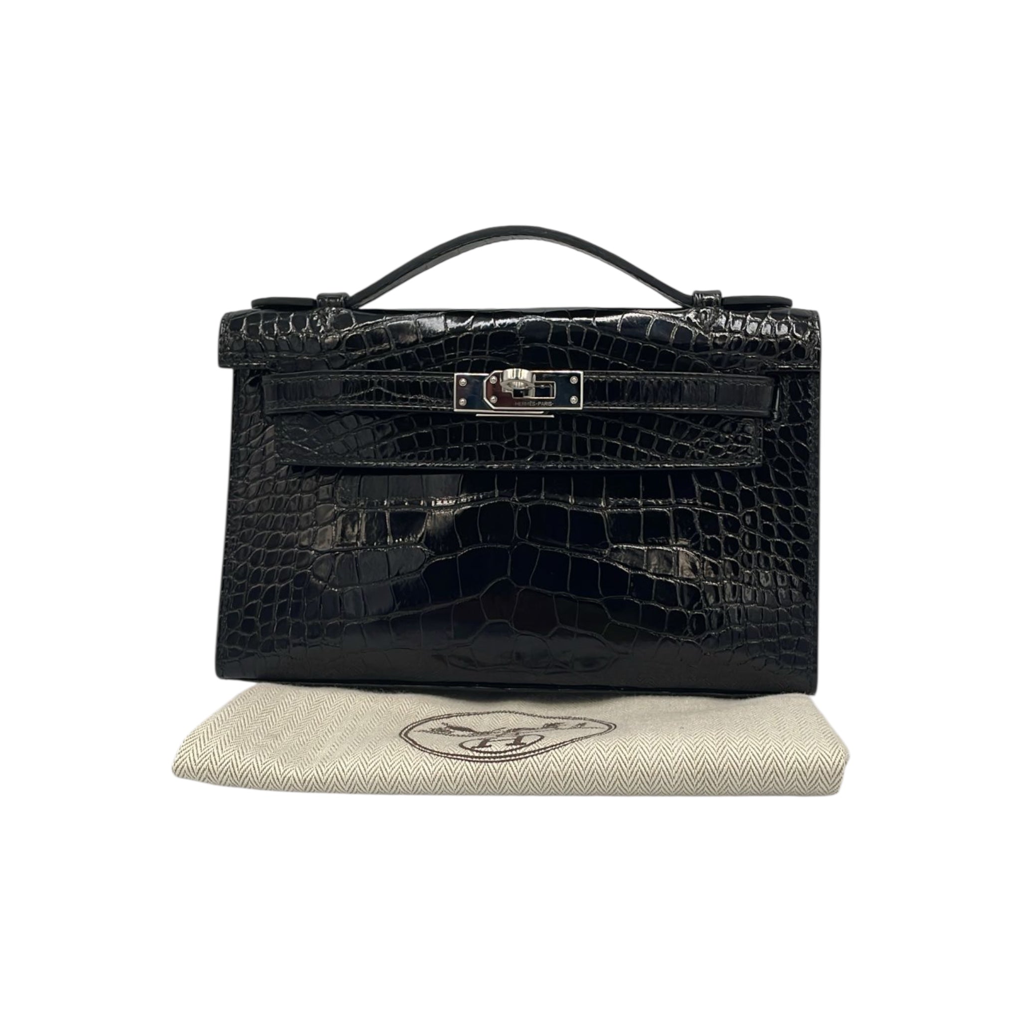 Hermes Pre-owned Womens Hermès Kelly Mini Pochette 22 Black Niloticus Crocodile Leather - One Size | Hermes Pre-owned Sale | Discount Designer Brands