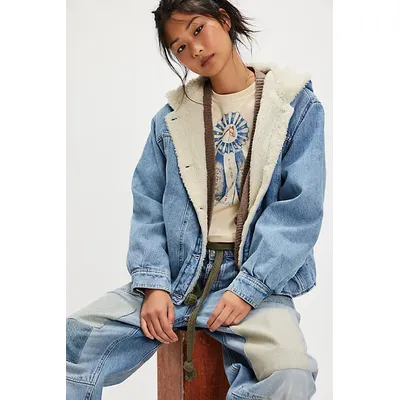 We The Free Asher Cozy Denim Jacket at Free People in Snowdrift Wash, Size: Medium