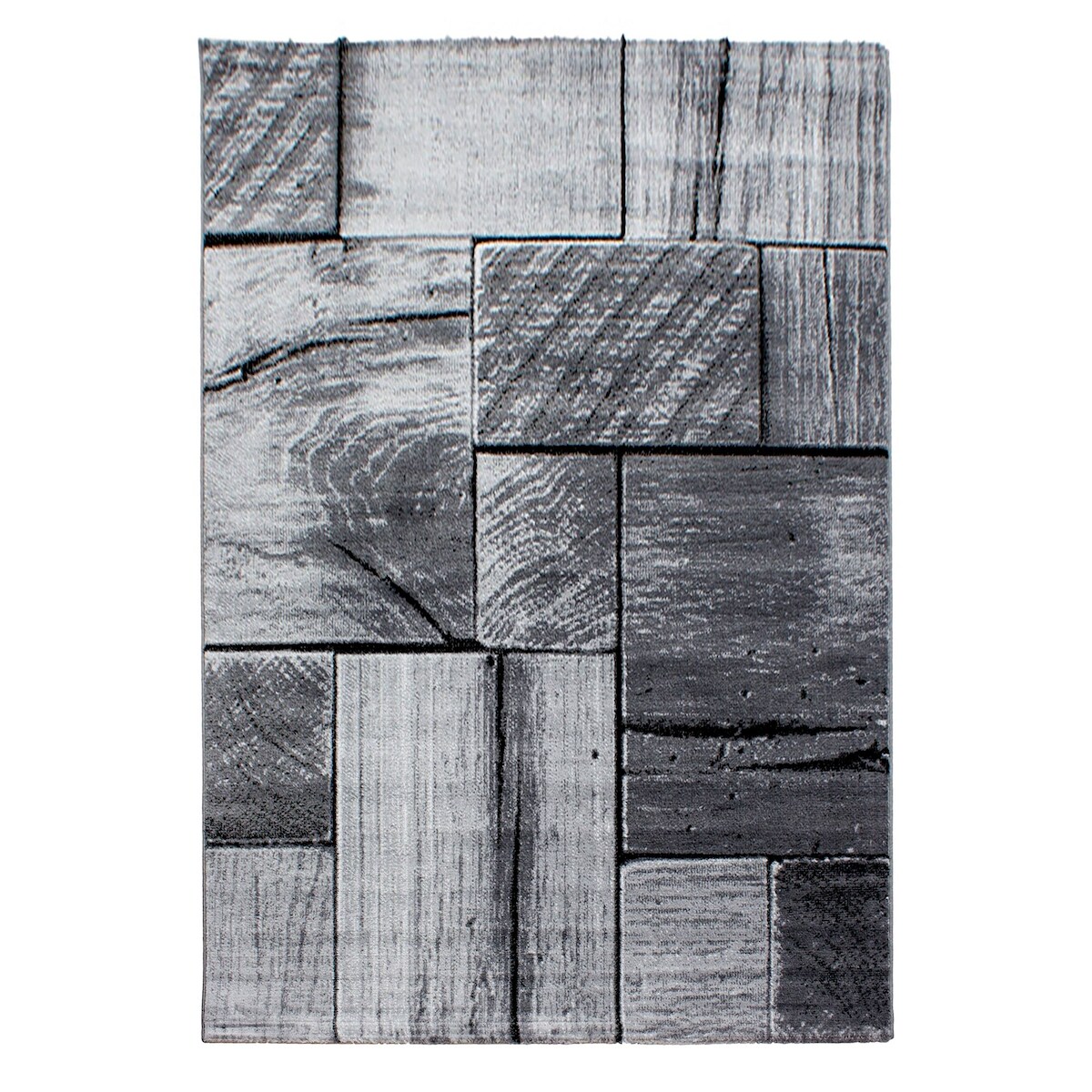 Carpetsale24 Teppich Wohnzimmer Moderne 3D-Holzdesign Schwarz - Grau 80 x 150 cm - Kurzflor, Schlafzimmer, Esszimmer, Küche Image