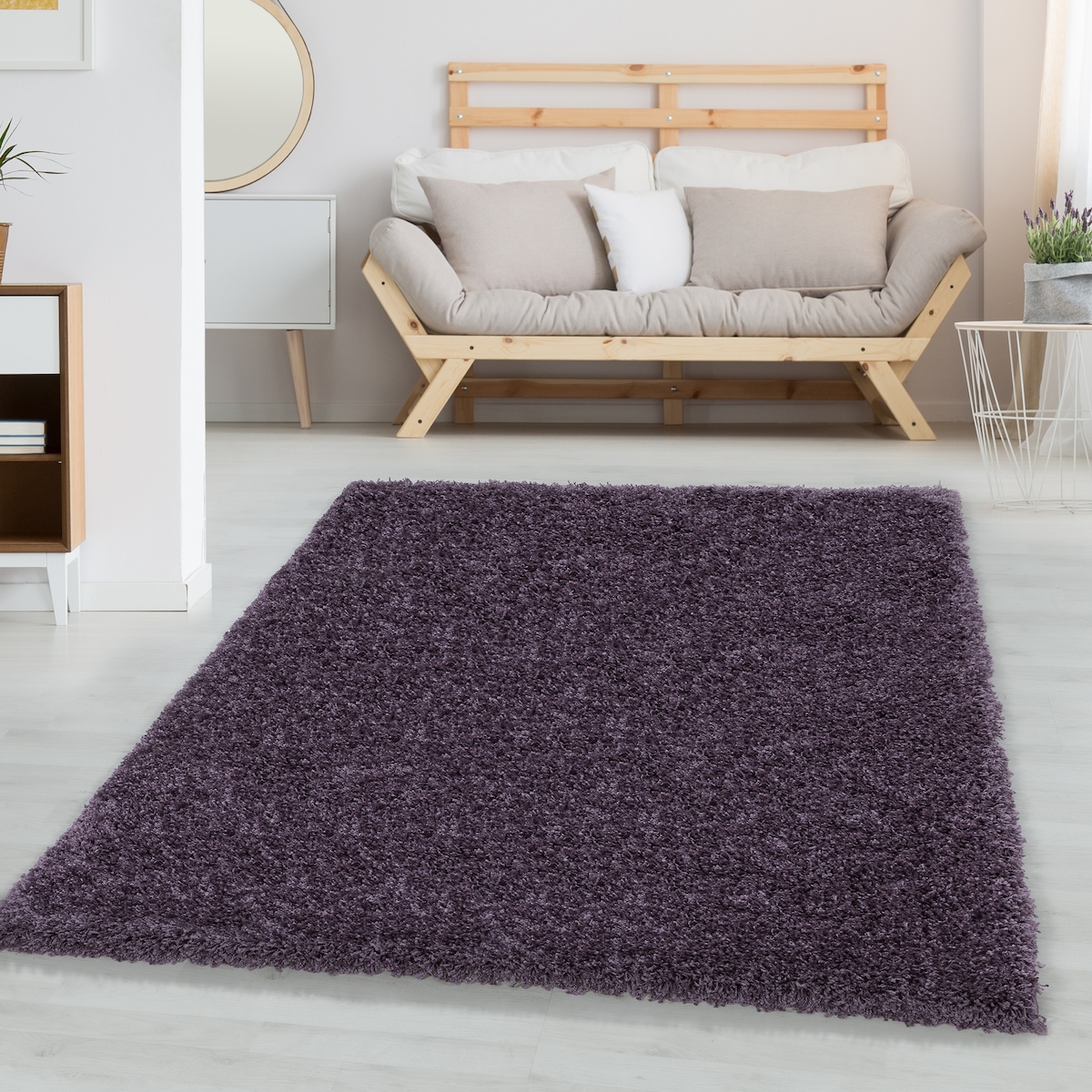 Carpetsale24 Shaggy Hochflor Teppich, 120x170 cm, Violett, weich, flauschig, modern, einfarbig, für Wohnzimmer, Schlafzimmer, Gastezimmer Image