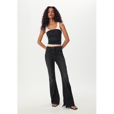 Stradivarius D74 Slit fit flared jeans BLACK DENIM RINSE WASH 4