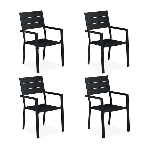 relaxdays 4er-Set Gartenstühle mit Holzmuster schwarz