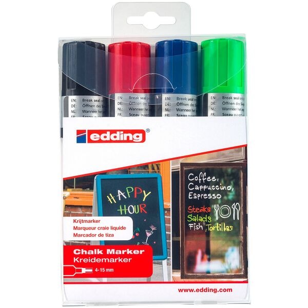 Edding Kreidemarker 4 - 15 mm 4 Stifte rot / grün / blau / schwarz rot Image