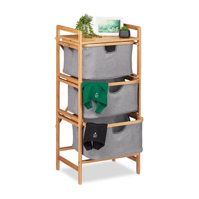 relaxdays Wäschesortierer Bambus mit 3 Fächern 96 x 44 x 34,5 cm Image
