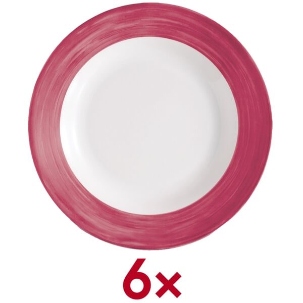 Arcoroc Speiseteller Brush Teller tief 22,5 cm - 6 Stück 6 Stück rot, 22.5x3.5x22.5 cm