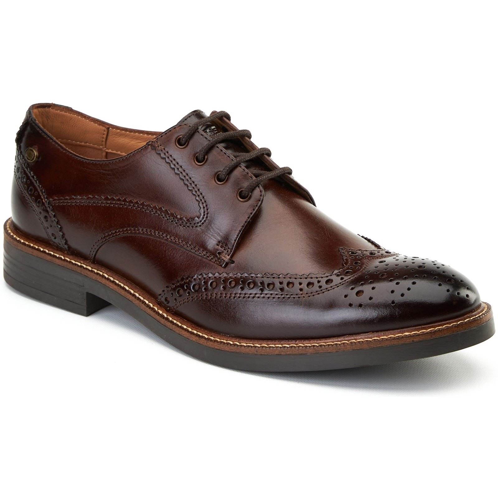Base London York Lederschuhe Für Männer In Verbranntem Braun Mit Brogue Muster