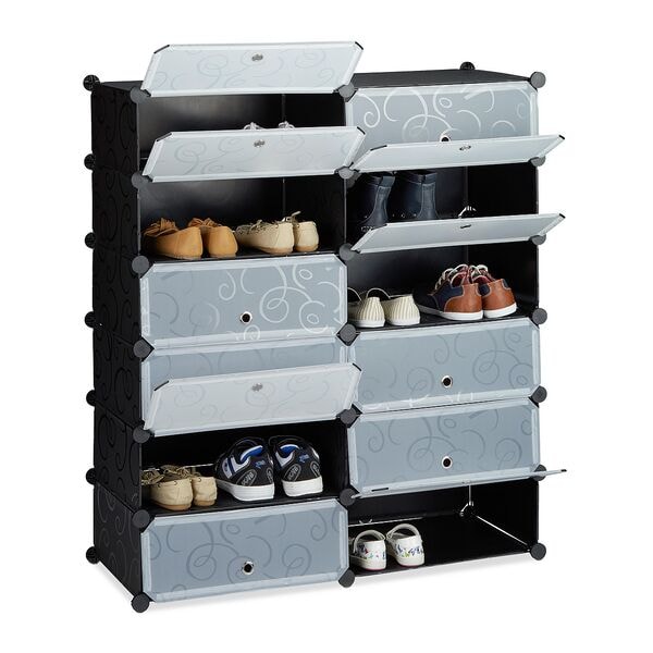 relaxdays Schuhschrank mit 12 Fächern 108 x 94 x 37 cm schwarz Image