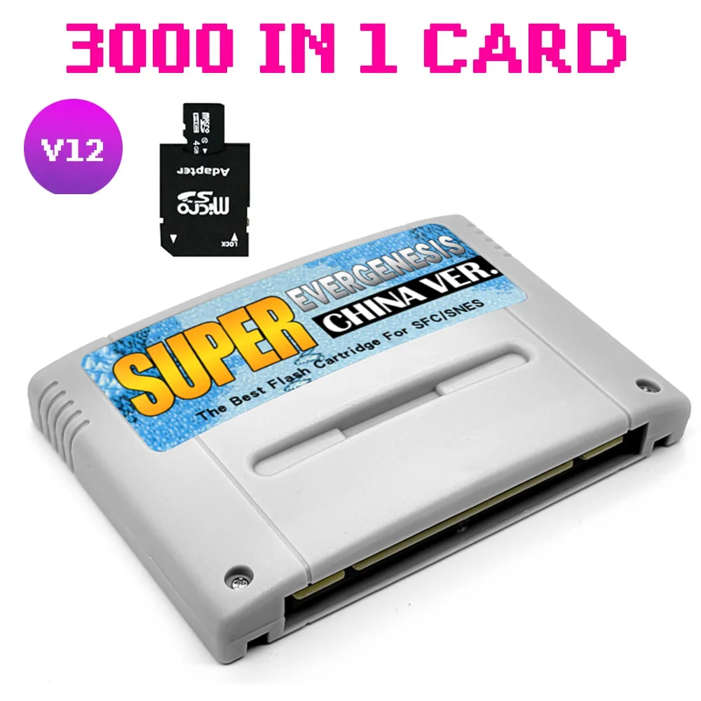 Carte de jeu Super SNES SFC 3000 en 1 V1, pour Super Famicom 16 bits JPN/EU/USD, accessoires de Console de jeu vidéo avec carte TF 4G