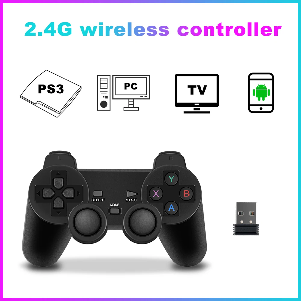 Manette sans fil avec manette à 2.4 ° pour PS3, consoles de jeux vidéo, RG353P, PC, TV Box, manette de jeu pour ordinateur portable, disque dur Batocera, 360G
