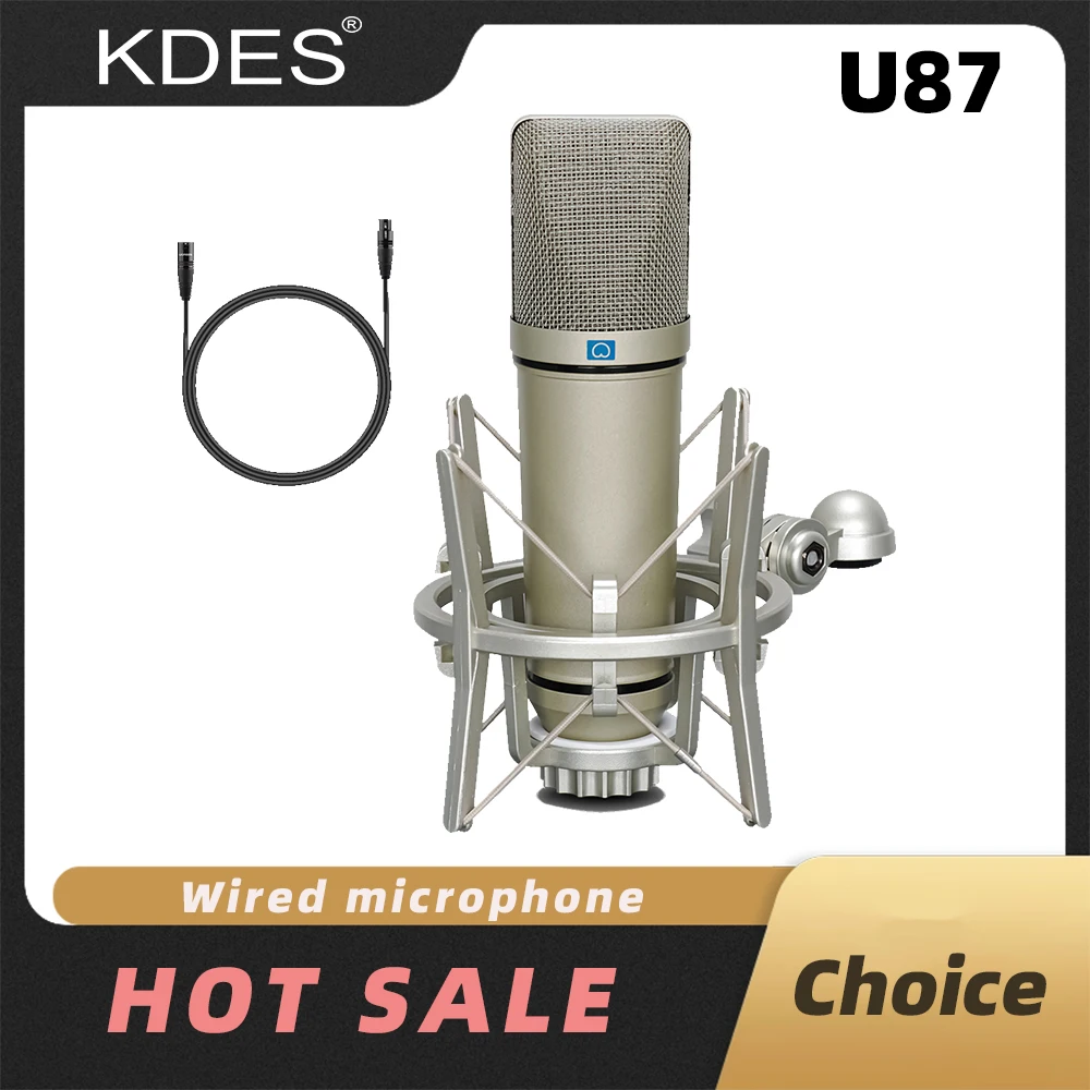 KDES U87 AI XLR Microfono a condensatore Microfono da studio cardioide professionale per la registrazione di podcasting Voice Over Streaming Home Studio