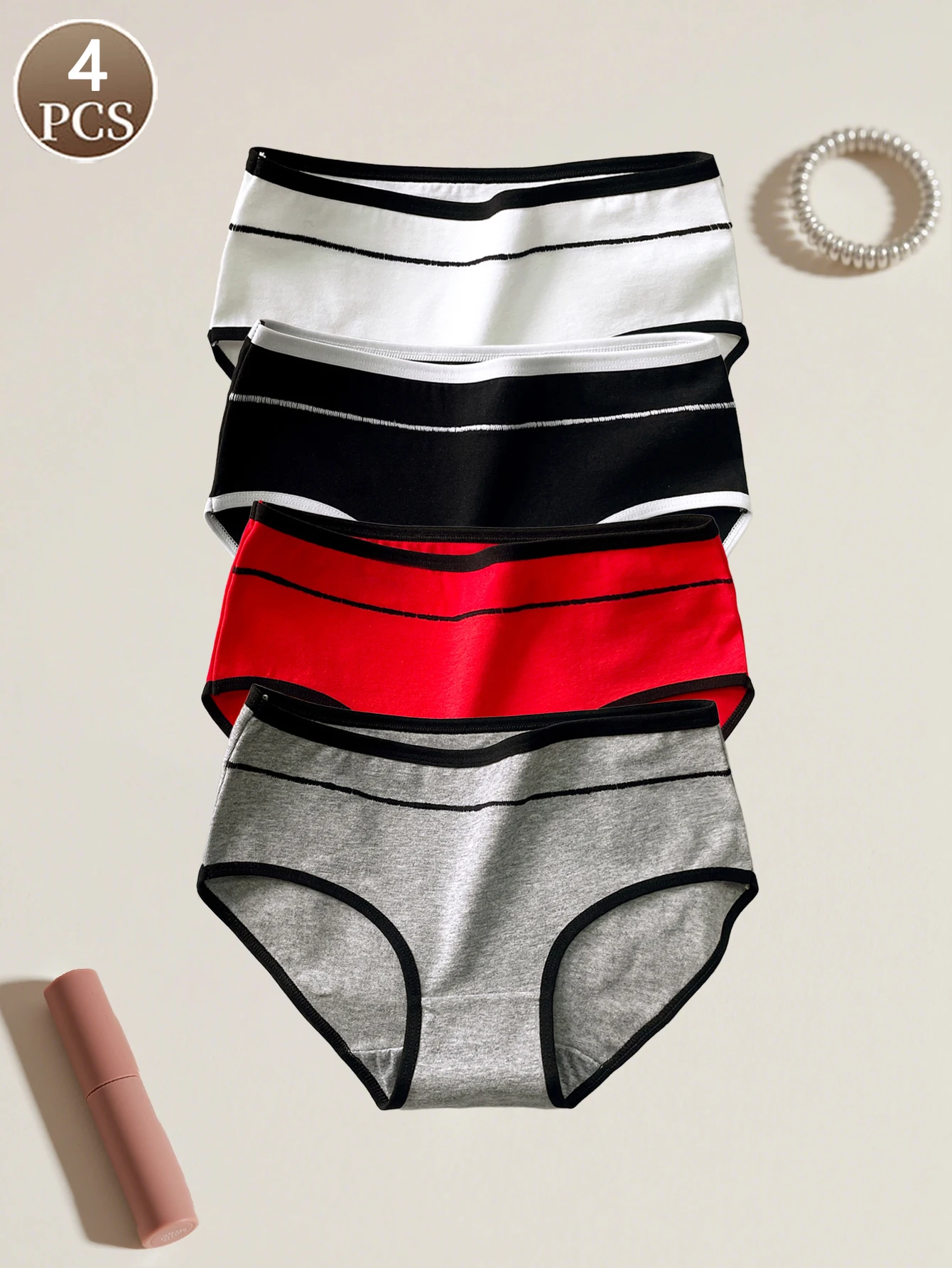 4PCS Damen-Unterwäsche aus reiner Baumwolle, modisch, einfarbig, weich und bequem, mittlere Taille, nahtlos, lässig, Sport-Damen-Slip Image